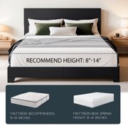 Einfach Queen Size Black Leather Upholstered Bed Frame with Adjustable Headboard, No Box Spring Needed, Low