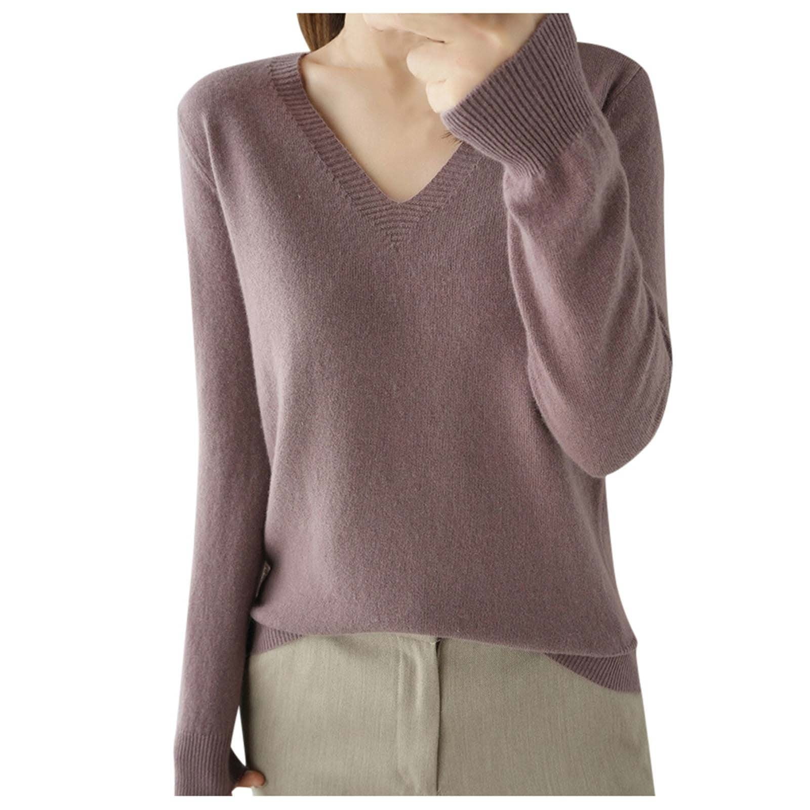 Women's Solid Color Long Sleeve Knitted Wool Sweater Soft Warm