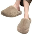 thumbnail image 4 of Xfvqtps Fuzzy Slippers for Women Fluffy Fake Fur Close Toe Soft Sole Slide House Slippers for Indoor Bedroom Warm Furry Slipper for Winter Fall Khaki, 4 of 5