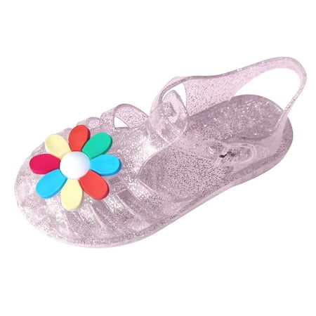 

AJTQTH Sequins Jelly Sandals for Girls Baby Toddler Walking Shoes with Flower Appliques Anti-Slip Shoes Hollow-Out Buckle Straps Summer Soft Soled Shoes Pink 9-10Years