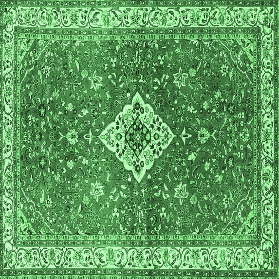 Ahgly Company Indoor Square Medallion Emerald Green Traditional Area Rugs, 4' Square