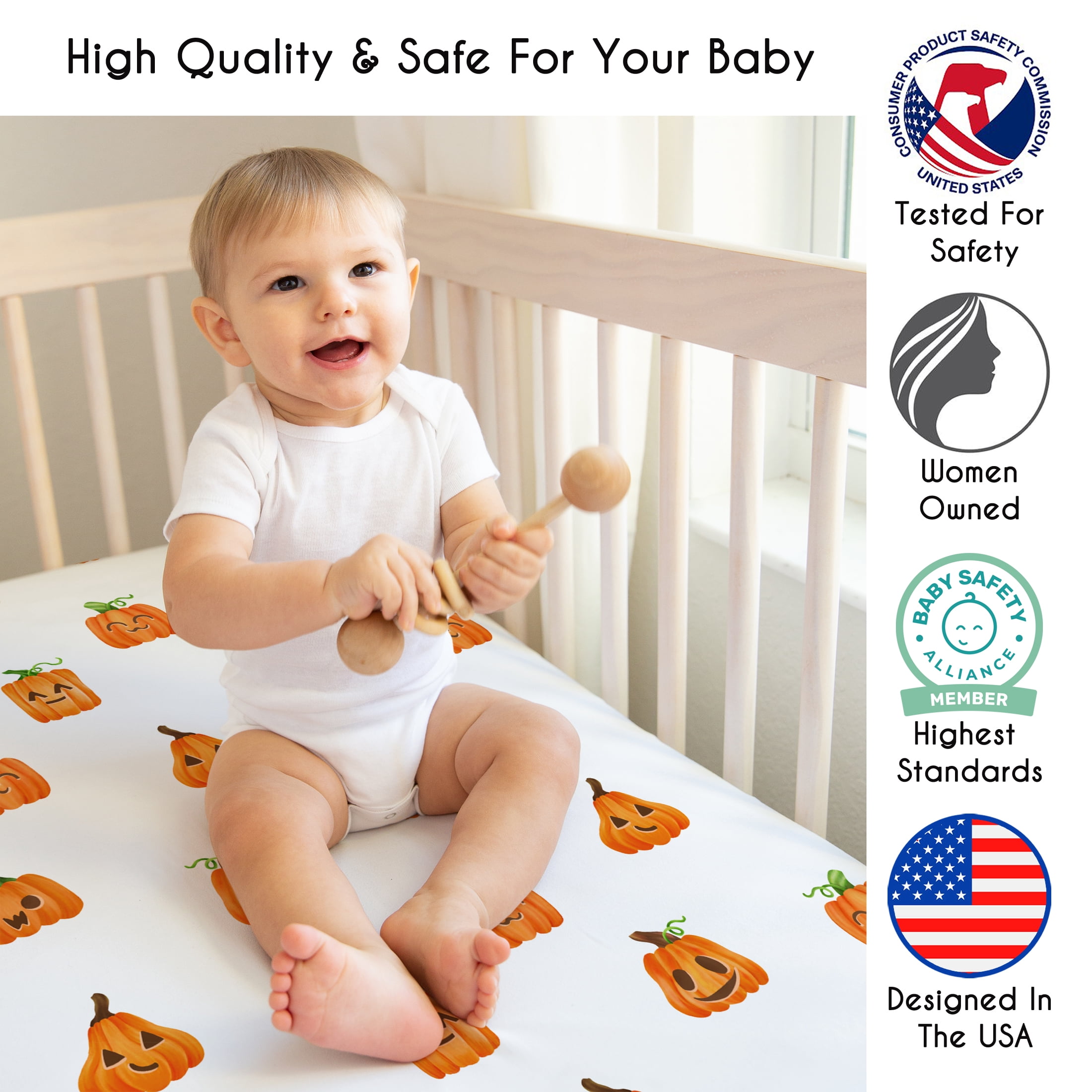 Sweet Jojo Designs Seasonal Halloween Pumpkins Boy, Girl, Unisex/Gender Neutral Fitted Crib Sheet