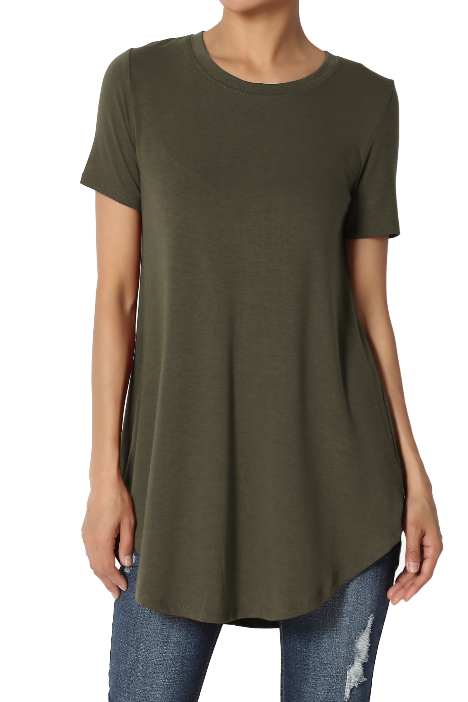 TheMogan Women's PLUS Basic Crew Neck Round Hem Short Sleeve Draped