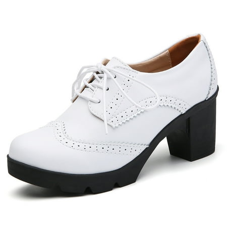 

YYYTop Retro Work Office Dress Shoes Slip-On Heeled Loafers Oversized Cowhide Soled Leather Sports British Style Block Shoes High Heels Solid Color Hollowed Out Lace Cut Mary Women s Shoes Summer Sa