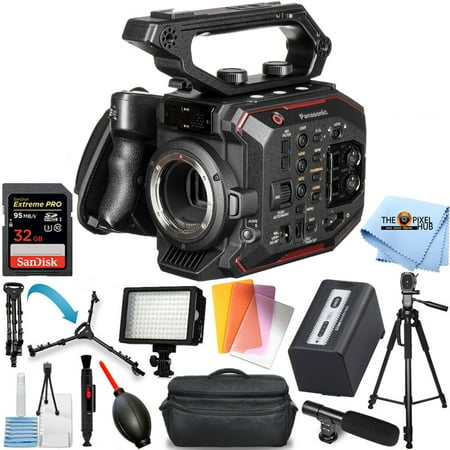 Image of Panasonic AU-EVA1 Compact 5.7K Super 35mm Cinema Camera PRO COMBO with 64GB SD LED Video Light Tripod and Dolly Gadget Bag HDMI Cable and More