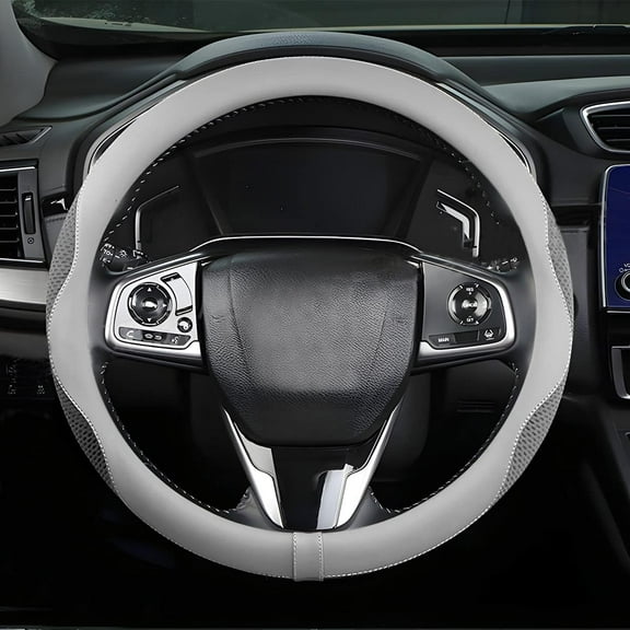Car Steering Wheel Cover, Microfiber Breathable Ice Silk Leather Steering Wheel Cover Soft Anti-Slip Safety, 15inch Four Season Universal Fits for Most Truck,SUV,Cars (Gray)