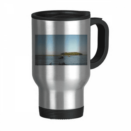 

Island In The Lake Art Deco Fashion Travel Mug Flip Lid Stainless Steel Cup Car Tumbler Thermos