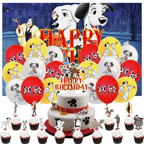 32 Pcs For Dalmatians Dogs Theme Birthday Party Supplies Party Favor Set,With 18 Balloons,13 Cupcake Toppers,5*3ft Birthday Backdrop Decorations, All-in-One Party Supply Set