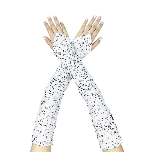 Fgnfyis Velvet Glamour Fingerless Gloves for Women Shine Stage Performance Carnival Party Evening Wear White