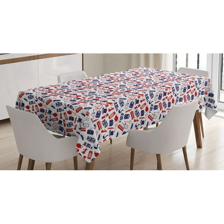 

London Tablecloth United Kingdom Country Themed Pattern in National Flag Colors Rectangle Satin Table Cover Accent for Dining Room and Kitchen 52 X 70 Royal Blue Red White by Ambesonne
