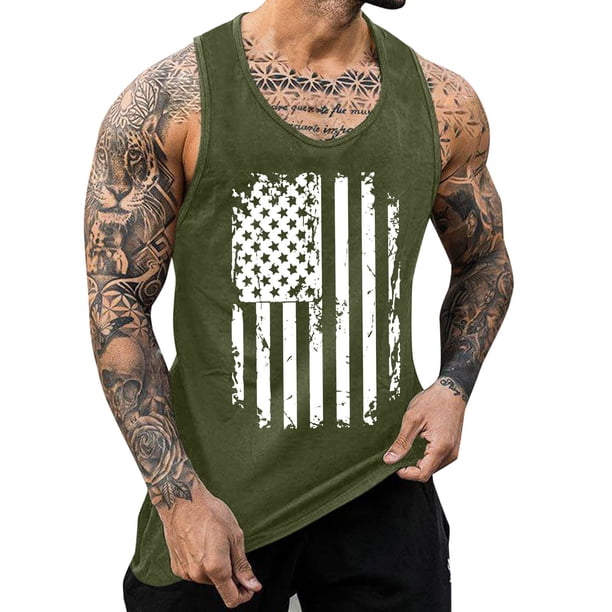 Hombres Moda Casual Día de la Independencia Impresión Suéter Cuello Redondo Deportes sin Mangas Tanque