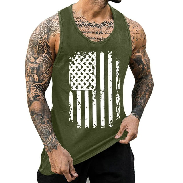 Hombres Moda Casual Día de la Independencia Impresión Suéter Cuello Redondo Deportes sin Mangas Tanque