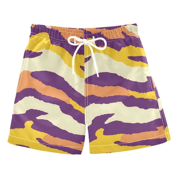 Purple Yellow Tiger Stripes Swim Trunks Quick Dry Beach Pool Board Shorts Lightweight Stylish Print Sizes 2T to XL