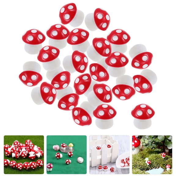 LOLIPPYY 40Pcs Red Resin Mushroom Figurines for Dining Table and Outdoor Garden Decor