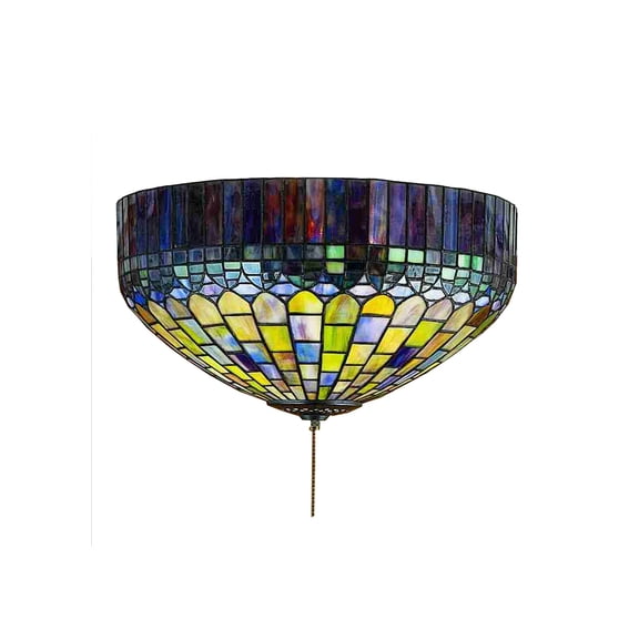 Meyda Tiffany - 27444 - Three Light Flushmount - Tiffany Candice - Green/Blue Pbag-100pack