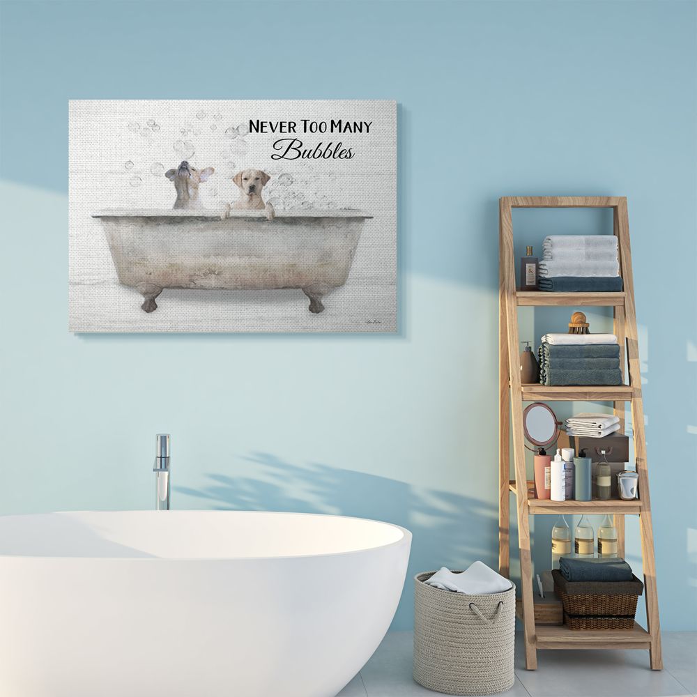 Stupell Industries Never Too Many Bubbles Quote Family Pet Dog Bath Canvas Wall Art Design by Lori Deiter