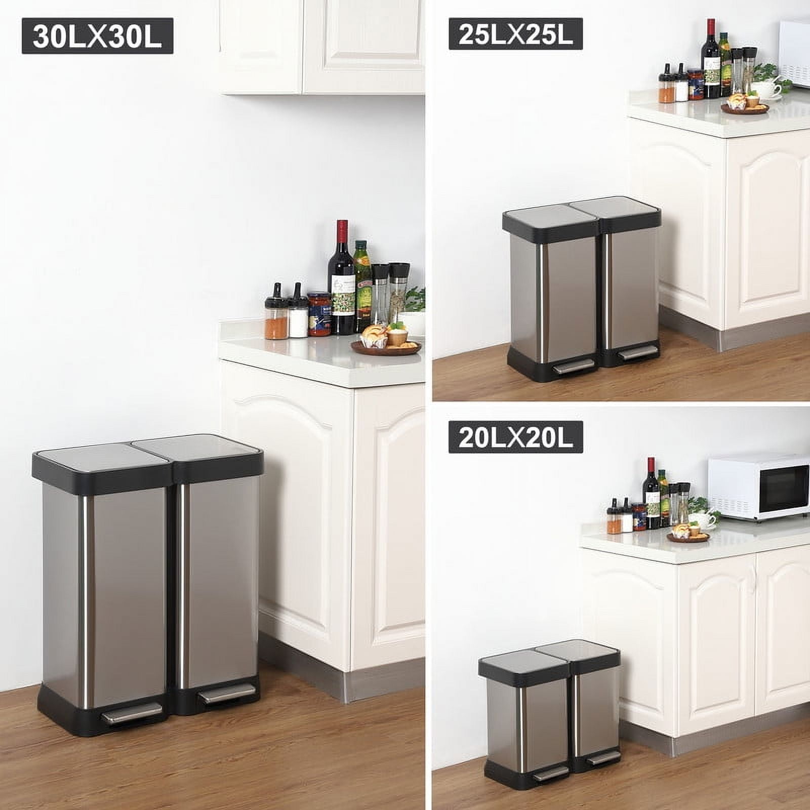 16 Gal Dual Garbage Can & Recycle Bin, 2 Compartments & 2 Pedal