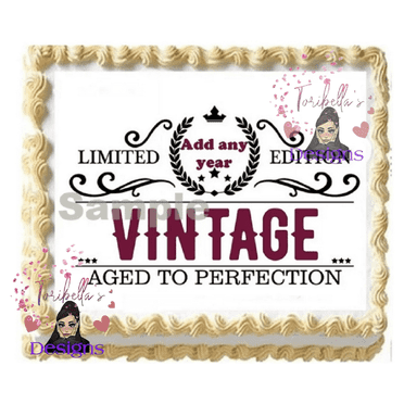 Vintage Aged to Perfection Birthday Edible Image Cake Topper For Quarter Sheet Cake By TNCT