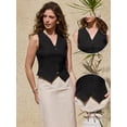thumbnail image 2 of DARING DIVA Women's Linen Vest Sleeveless Button Down Casual Cropped Waistcoat S Black, 2 of 6