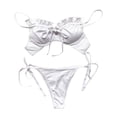 thumbnail image 2 of Neinkie Women's Strapless Ribbed Tie Back Ruffle Cutout Bandeau Bikini Set Swimsuit, 2 of 7