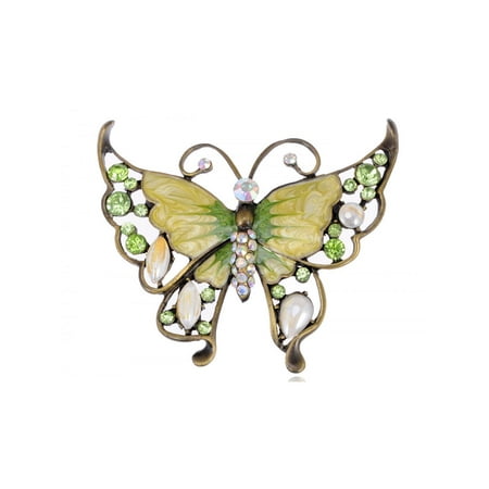 - Peridot Green Clear Crystal Rhinestone Enamel Painted Huge Butterfly Pin Brooch