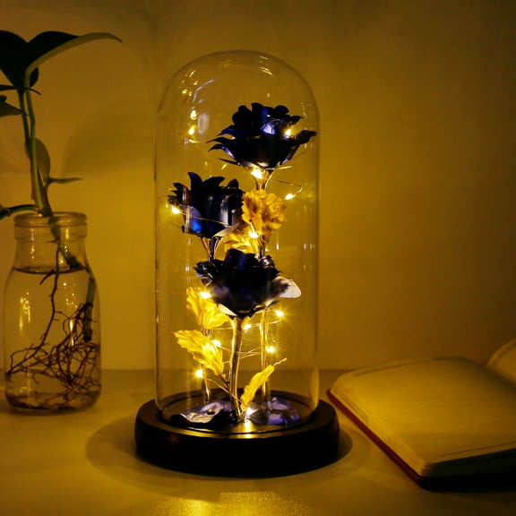Austok Flowers Rose Gift, Glass Rose Artificial Flower Decorations Forever Enchanted Rose in Glass Dome Galaxy Rose Flower Gift for Mom Girlfriend Wife Birthday Anniversary