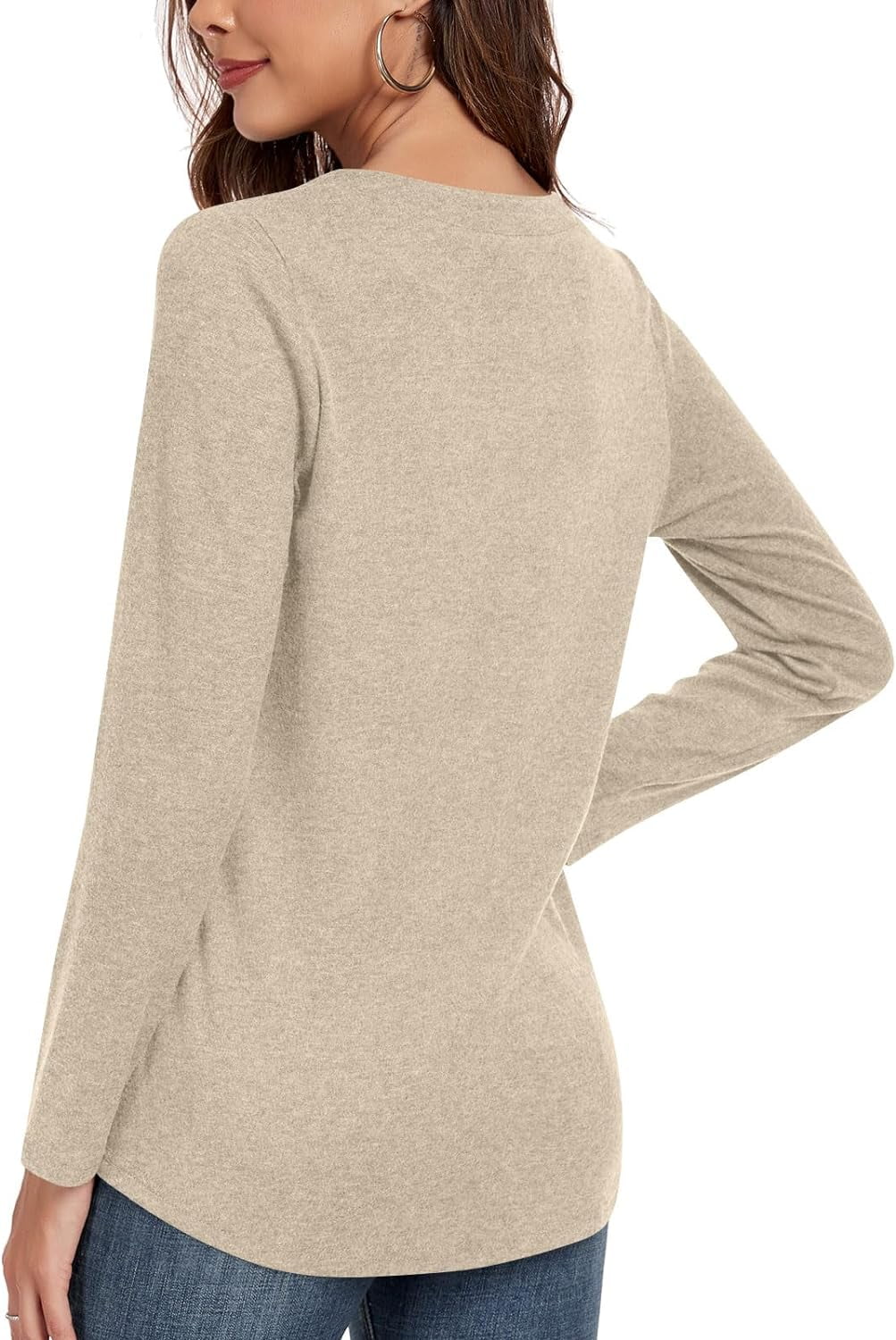 Womens Fall Long Sleeve Tunic Tops Notch V Neck Shirt Casual Pleated Basic Pullover - image 4