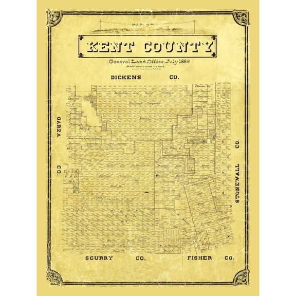 Historic County Map - Kent County Texas - Porter 1889 - 23 x 30.59 - Vintage Wall Art