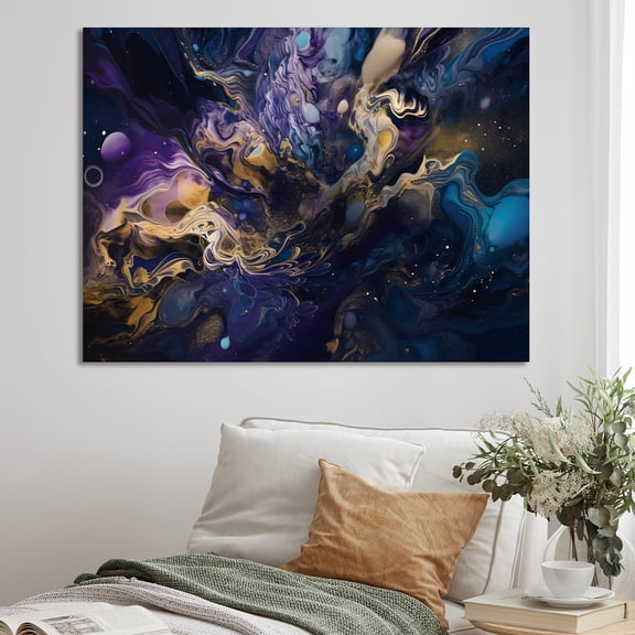 Designart "Gold Purple Captivating Liquid Ink II" Abstract Marble Wall Decor