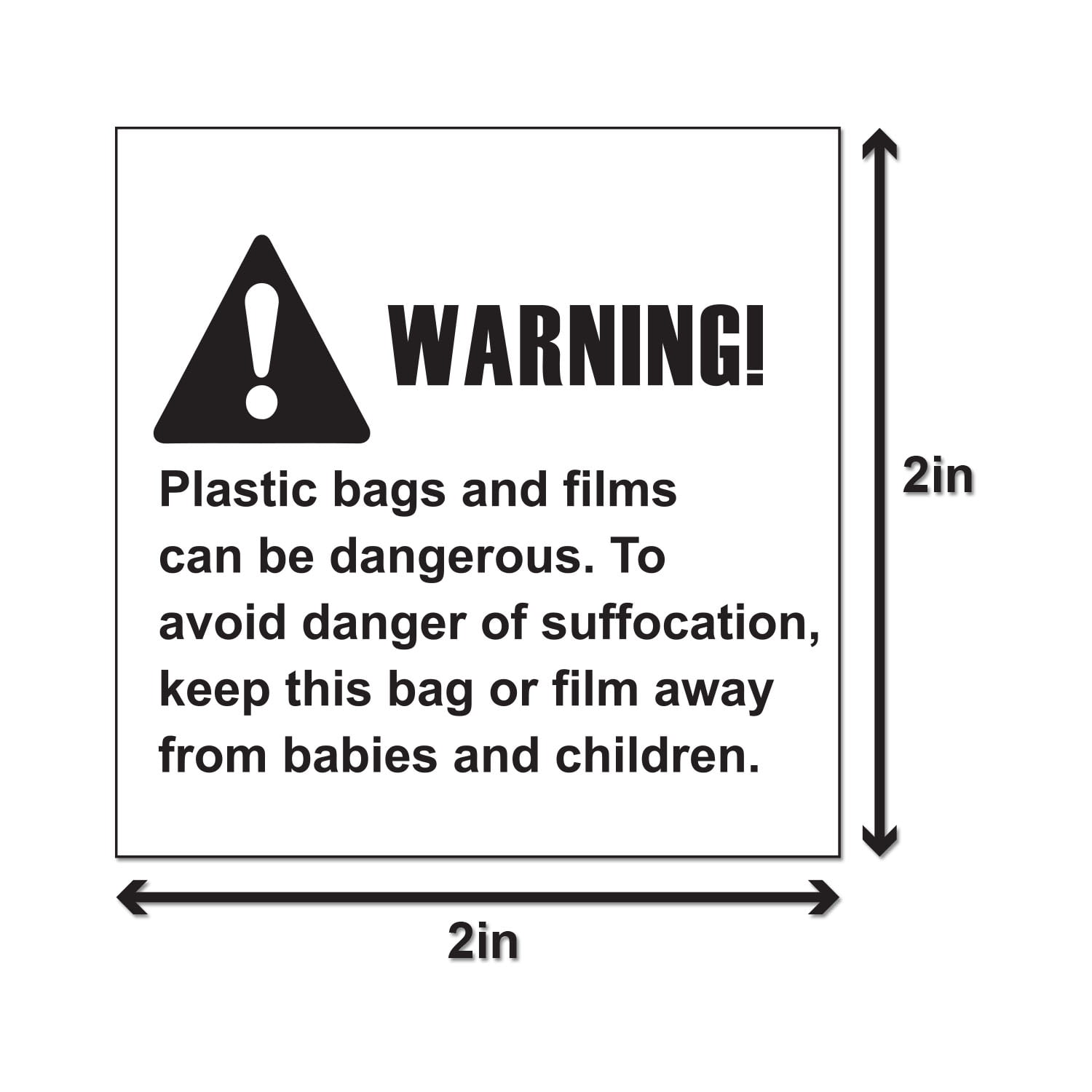 WARNING CHOKING HAZARD PLASTIC BAGS SUFFOCATION LARGE SAFETY WARNING LABELS 