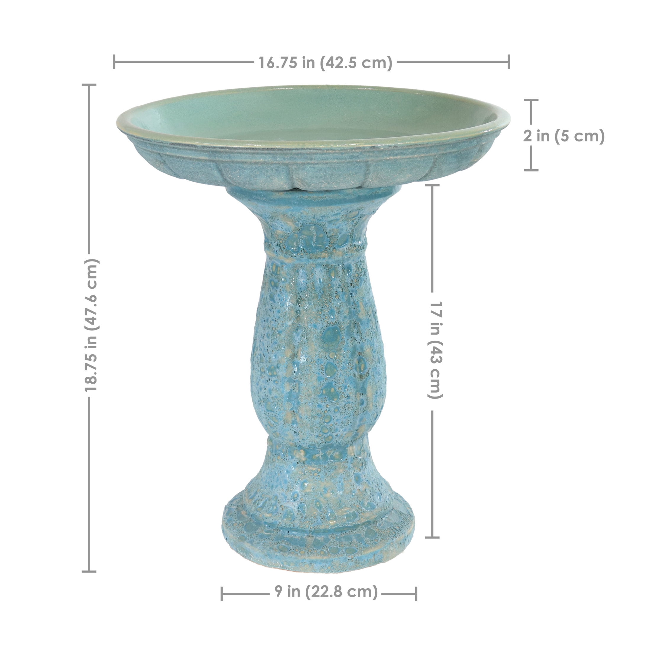 Sunnydaze Avignon Freestanding Ceramic Outdoor Bird Bath, UV-Resistant Blue Lava Finish