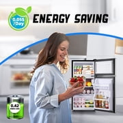 TACOOL Mini Refrigerator with Top Freezer 43 Liter Dual Door Small Refrigerator with 7-Level Adjustable Thermostat for Office, Silver