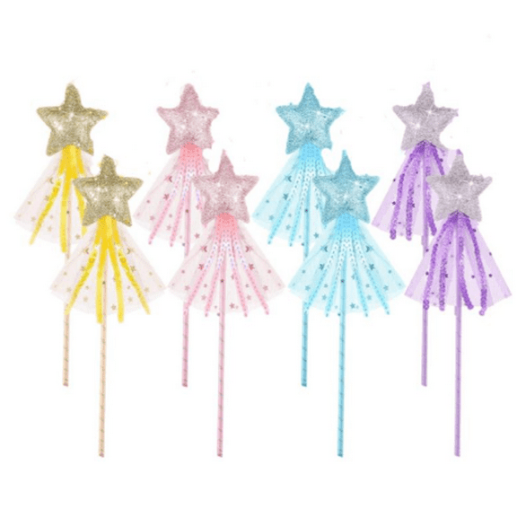 8 Pcs Fairy Wands Star Glitter Princess Wands for Girls Princess Party Favors Angel Sticks with Ribbon Costume Props for Birthday Wedding Cosplay