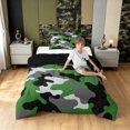 thumbnail image 3 of Manfei Minimalst Camouflage Twin Comforter Sets, Mid Century Camo Bedding Set, Gray Green, Black Reversible, 2 Pieces, 1 Comforter and 1 Pillowcase, 3 of 7