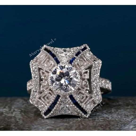 Spiderweb Filigree Antique Diamond Engagement Ring, Milgrain Ring, Bead Set Bezel Diamond Ring, Square Shape Ring, 925 Sterling Silver, 2.2 Ct Simulated Diamond