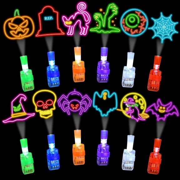 Clearance! 36 Pcs Halloween LED Finger Lights, 12 Designs Glow Finger Flashlights for Halloween Party Favors, Goodie Bag Fillers, Trick or Treat & Classroom Rewards