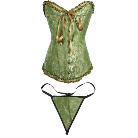 

EQWLJWE Women s Corset Top Lace Up Boned Floral Corsets Lingerie Body 2PC Shaper Bustier Set with Panties Deals Clrarance