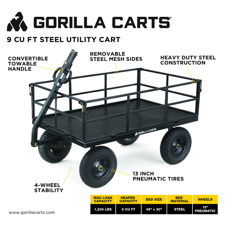 Gorilla Carts Steel Utility Cart, 9 Cubic Feet Garden Wagon with Removable  Sides, 1 Piece - Harris Teeter
