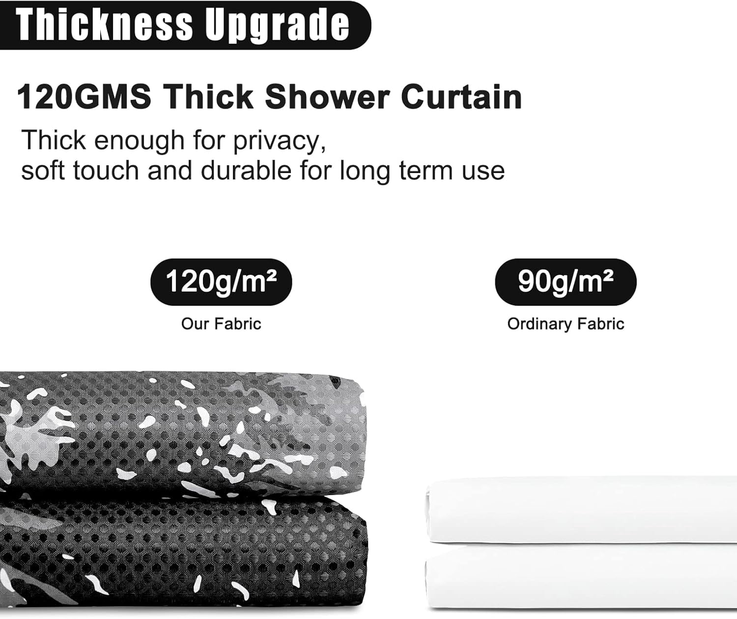 Black and White Forest Bathroom shower curtain Set Mountain Nature Tree Plant Black and Gray Waffle Fabric Bath Curtains Hotels, 72x72 inch