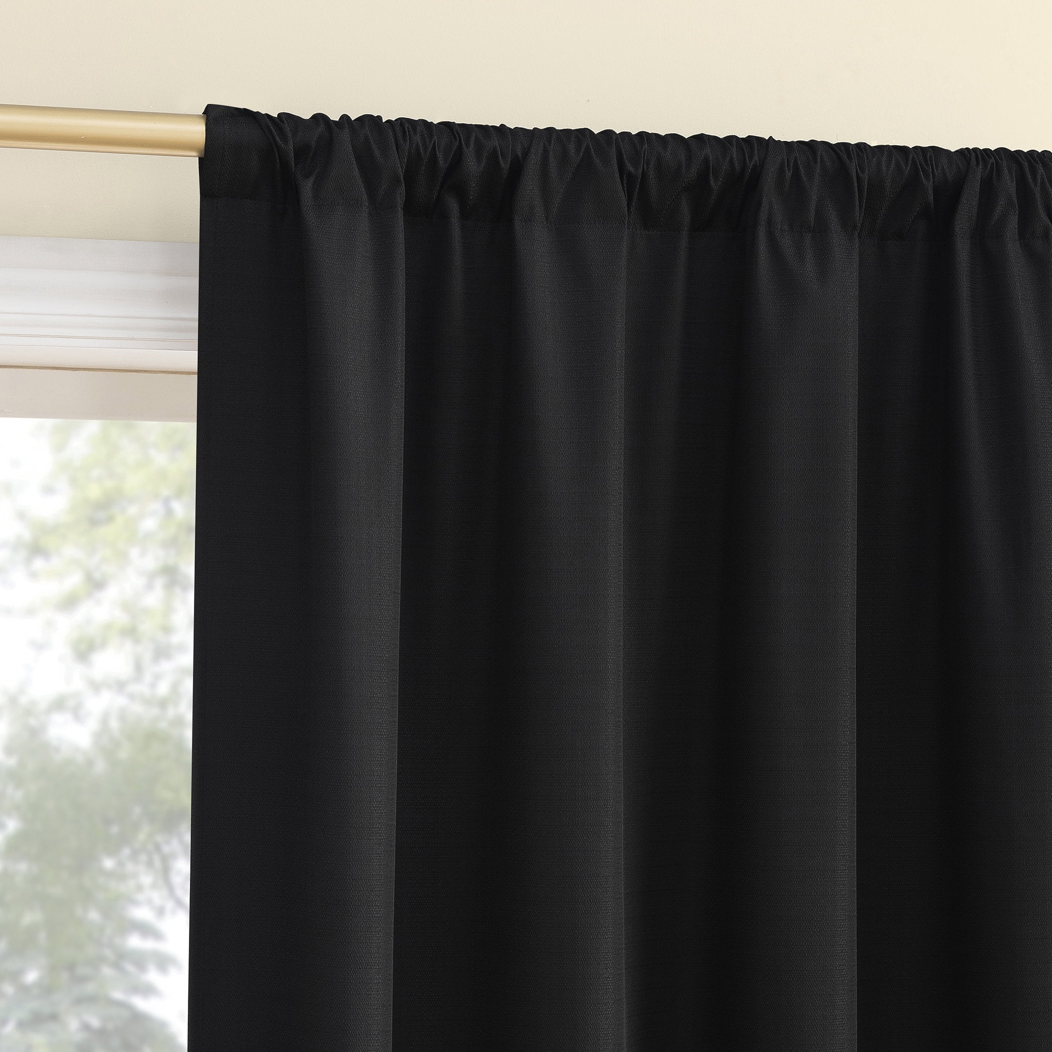 Sun Zero Karina Textured Blackout Rod Pocket Curtain Panel, 40"W x 63"L, Black