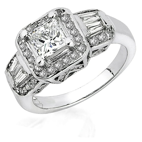 Dazzlingrock Collection 0.55 Carat (ctw) 14K Round & Baguette Diamond Semi Mount Engagement Ring, White Gold, Size 8.5