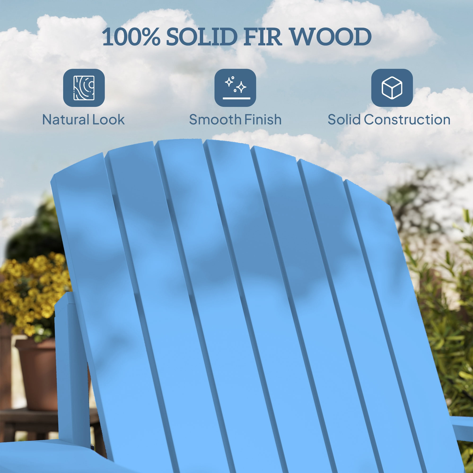 Outsunny Oversized Adirondack Chair, Outdoor Fire Pit and Porch Seating, Classic Log Lounge w/ Built-in Cupholder for Patio, Backyard, Blue