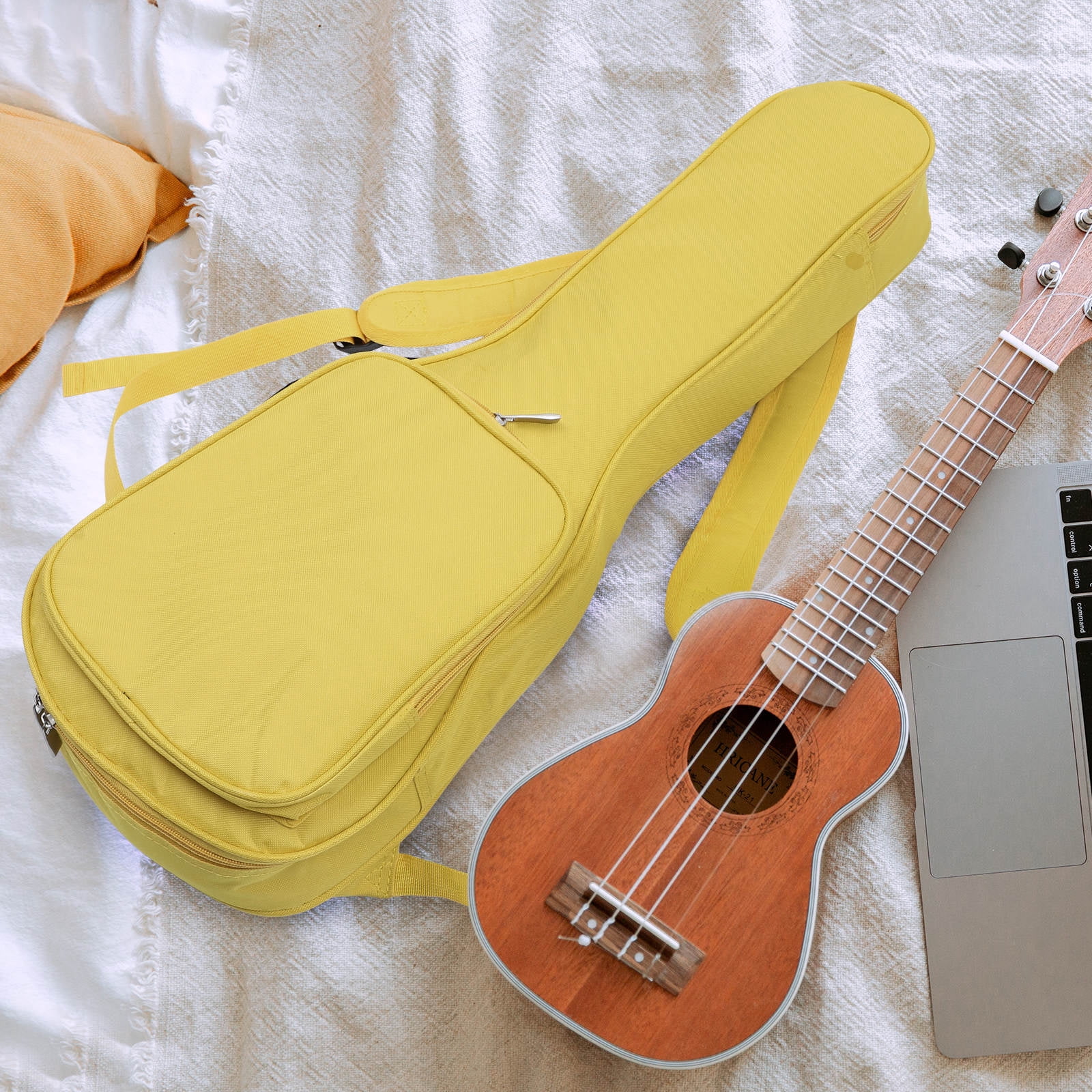LULULION 1Pc Thickened Plus Canvas Ukulele Gig Bag Yellow Large Capacity Storage Case