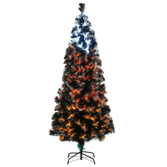 National Tree Company Pre Lit Artificial Halloween Tree, Black, Fiber Optic, Candy Corn Colored Lights, Remote Control, 8 Modes, Includes Stand, 6 Foot