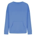 thumbnail image 4 of ATOYSOY Women's Solid Color Pullover Workout Retro Loose Sweaters Long Sleeve Tops Fall Winter Fashion Crew Neck Blouses Outwear Casual Sweatshirts Blue L, 4 of 5