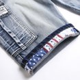 thumbnail image 4 of WREESH Men's Denim Shorts Zipper Elastic Slim Casual Denim Shorts Play Wrap Ripped Mid-Length Shorts Jean Shorts Light Blue, 4 of 9