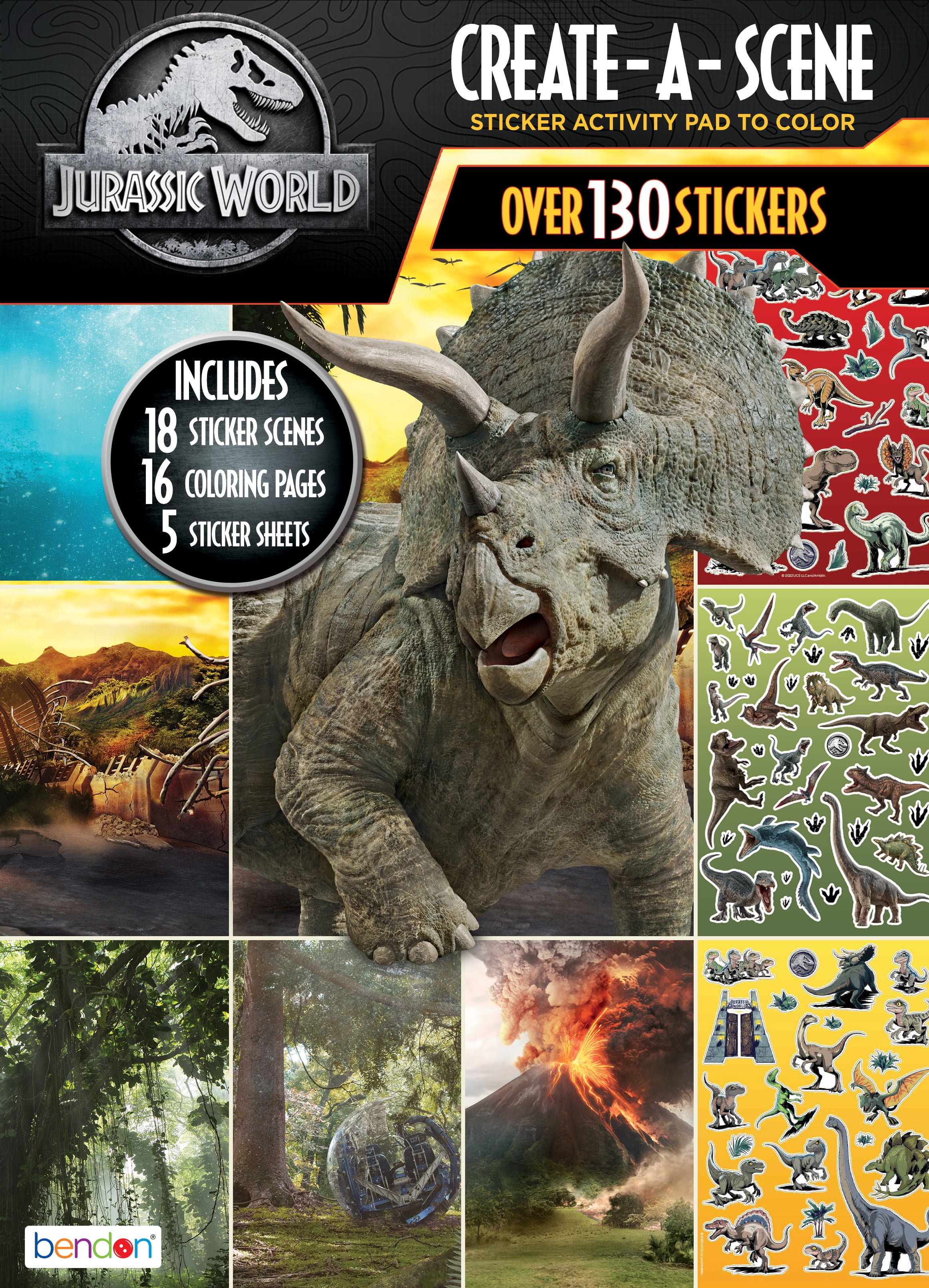 Jurassic World Create A Scene Sticker Book, 32 Pages, 6 Sticker Sheets, Paperback
