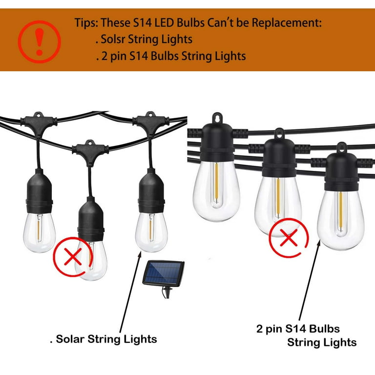 S14-11W Warm White Clear Bulbs - E26 Base, Box Of 25, Dimmable, For Patio String Lights & Displays