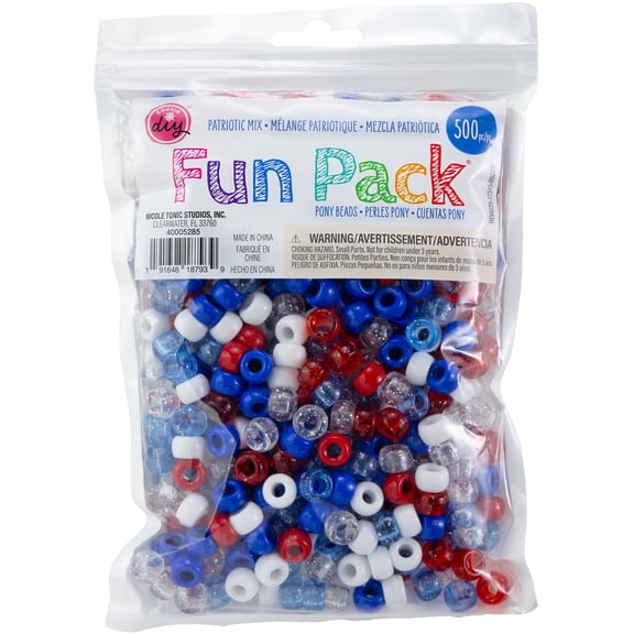 CousinDIY Pony Beads 6mmX9mm 500/Pkg-Patriotic Mix