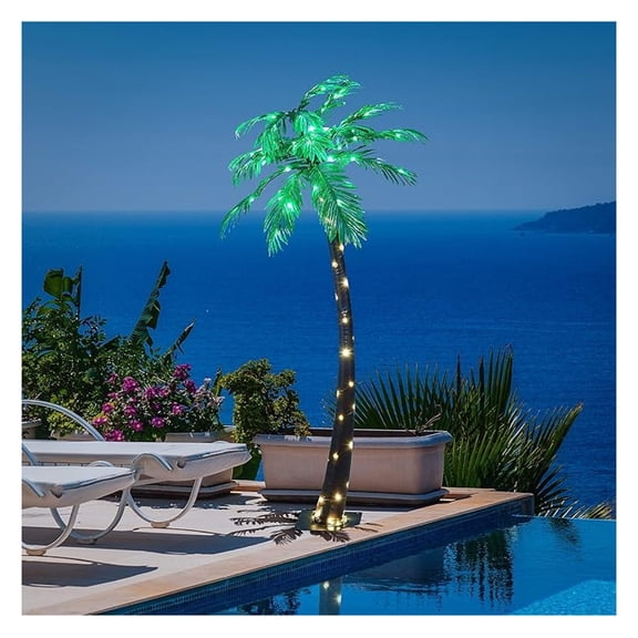 Lighted Tree 5FT Green Leaves with LED Lights - Indoor/Outdoor Decoration - Holiday, Party, Garden - Plug-in Electric Cord, Stable Ground Stakes
